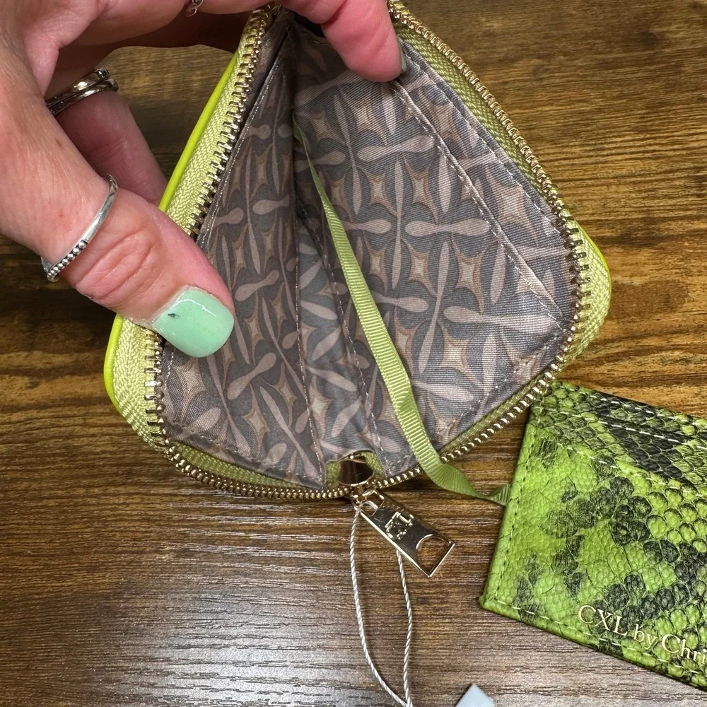 CXL Christian Lacroix Lime Green Viere Python Smooth Zip Around Wallet Card Case